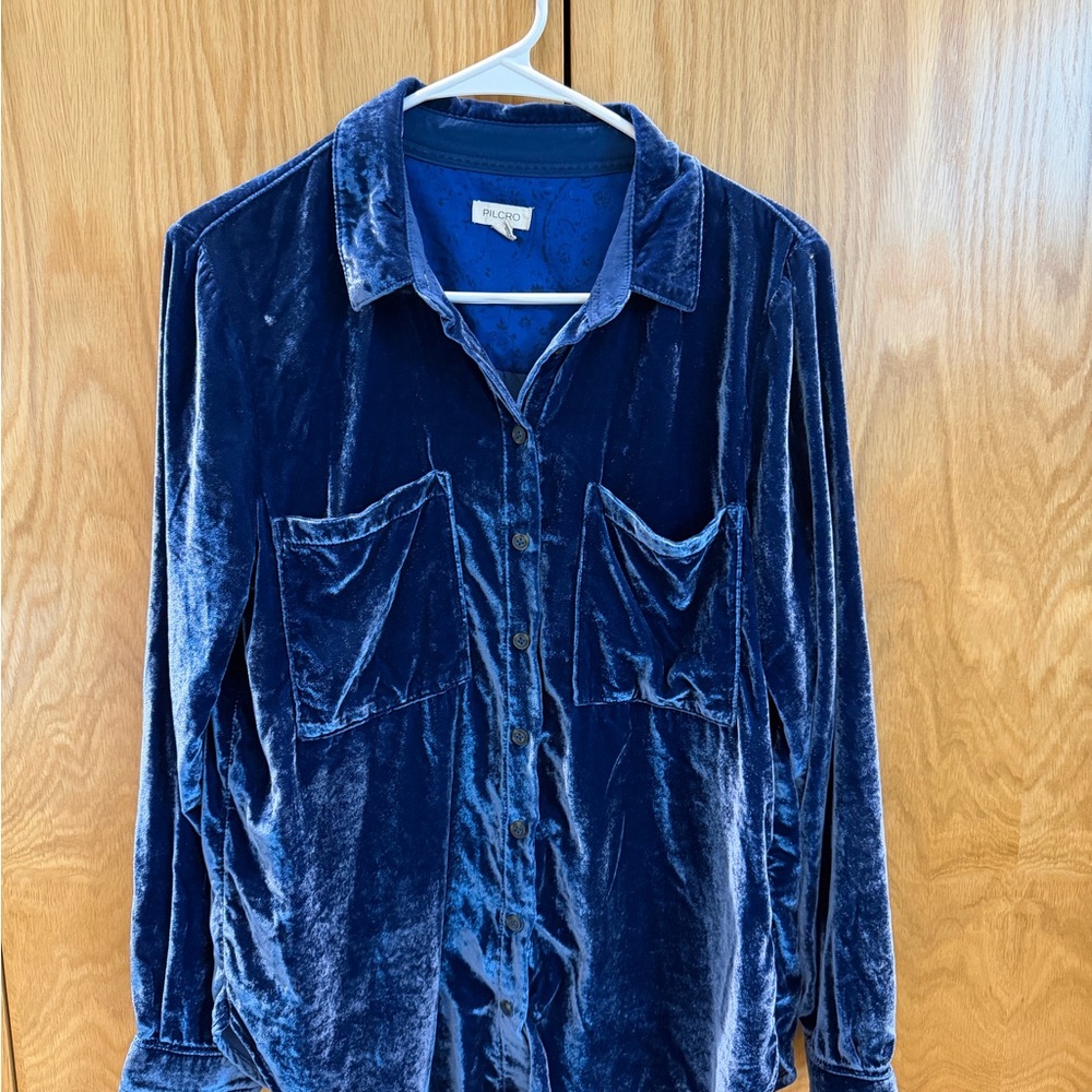 Pilcro Midnight Blue Velvet Blouse